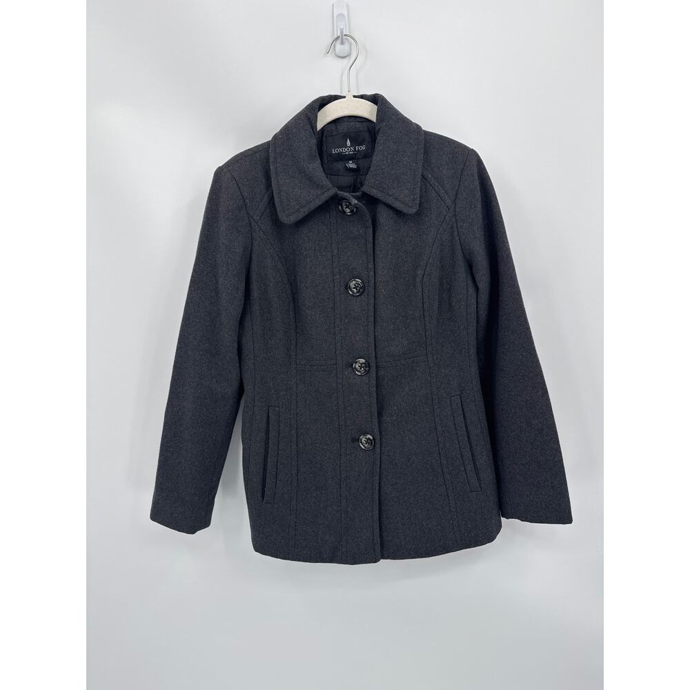 London Fog Charcoal with White and Tan Specks Wool Blend Coat Size Medium